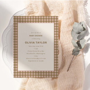 Invitación Fiesta de Baby Shower Terroso Rosa Suave Cuadricul