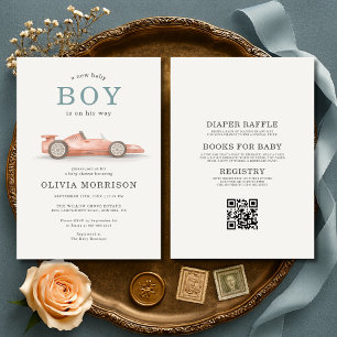 Invitación Fiesta de Baby Shower Todo en Uno de Coche de Carr
