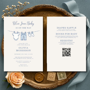 Invitación Fiesta de Baby Shower Todo en Uno en Mezclilla Azu