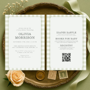Invitación Fiesta de Baby Shower Todo en Uno en Verde Salvia