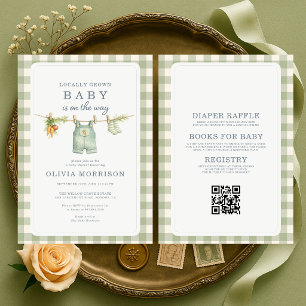 Invitación Fiesta de Baby Shower Todo en Uno Salvia Verde Cul
