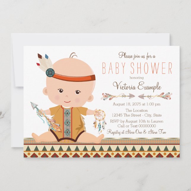 Invitación Fiesta de Baby Shower Tribal Boho (Anverso)