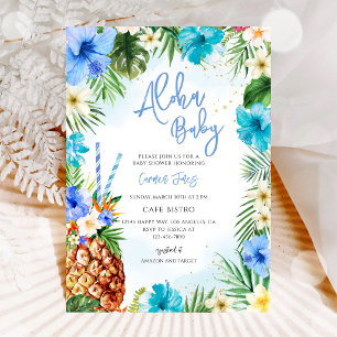Invitación Fiesta de Baby Shower Tropical Blue Aloha