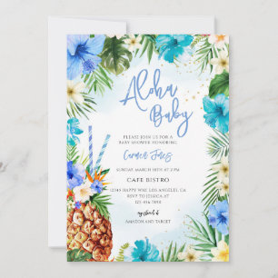 Invitación Fiesta de Baby Shower Tropical Blue Aloha
