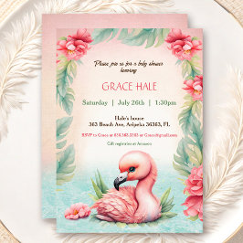 Invitación Fiesta de Baby Shower Tropical Summer Pink Flaming
