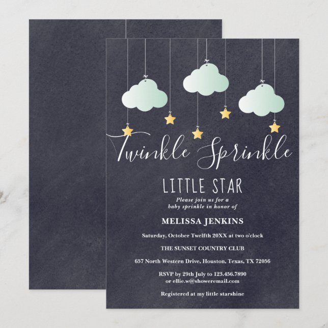 Invitación Fiesta de Baby Shower Twinkle Sprinkle Pizarra (Anverso / Reverso)