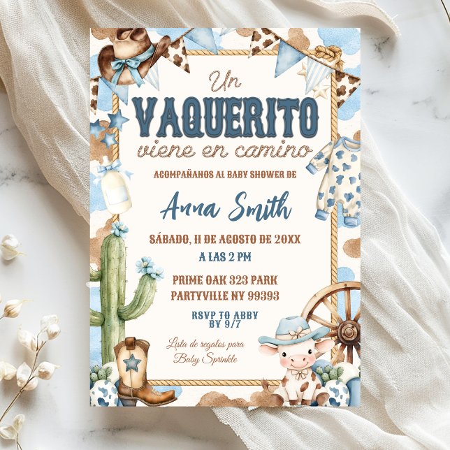 Invitación Fiesta de Baby Shower Vaquerito Español Azul (Subido por el creador)