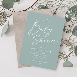 Invitación Fiesta de Baby Shower Verde Oliva con Letra Modern