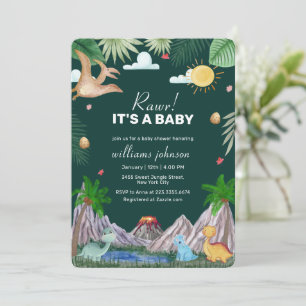 Invitación Fiesta de Baby Shower Verde Pino Salvaje Volcán Di