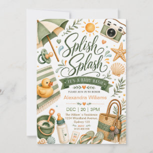 Invitación Fiesta de Baby Shower Verde Salvia Splish Splash