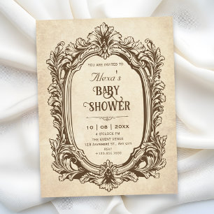 Invitación Fiesta de baby shower vintage barroco antiguo orna