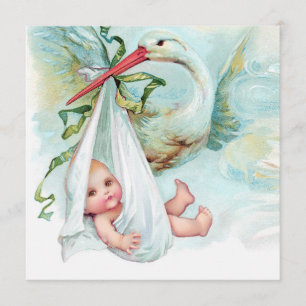 Invitación Fiesta de Baby Shower Vintage Cigüeña Azul Teal