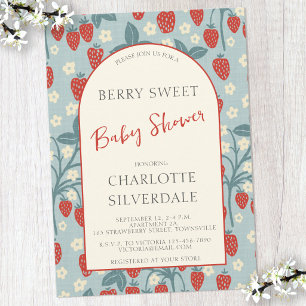 Invitación Fiesta de Baby Shower Vintage de Fresa Dulce de Ba