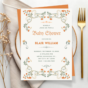 Invitación Fiesta de baby shower vintage floral art nouveau