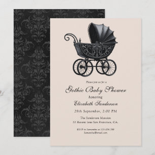 Invitación Fiesta de Baby Shower Vintage Gótico Negro