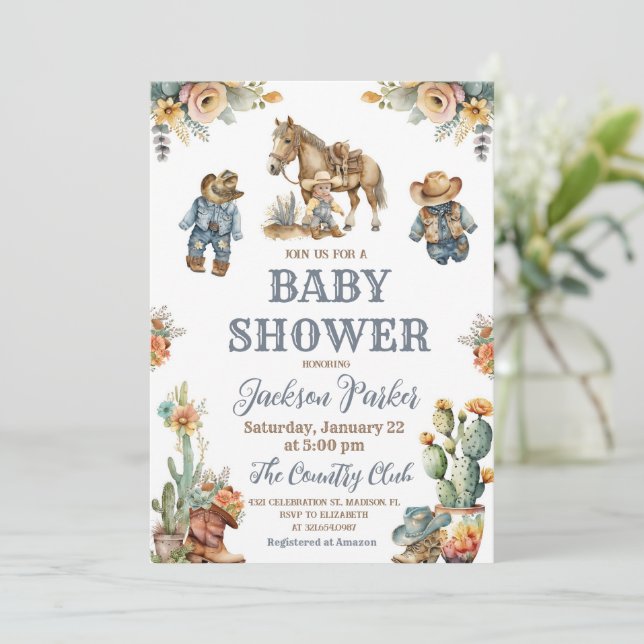 Invitación Fiesta de Baby Shower Western Boho Wild West Boy (Anverso de pie)