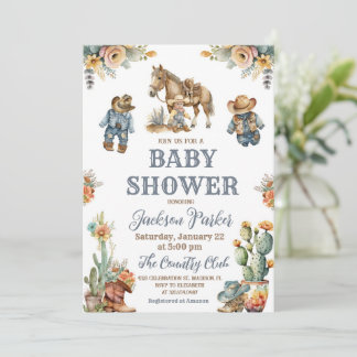 Invitación Fiesta de Baby Shower Western Boho Wild West Boy
