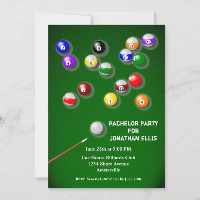 Invitación Fiesta de Bachelor de Billiards (Anverso)