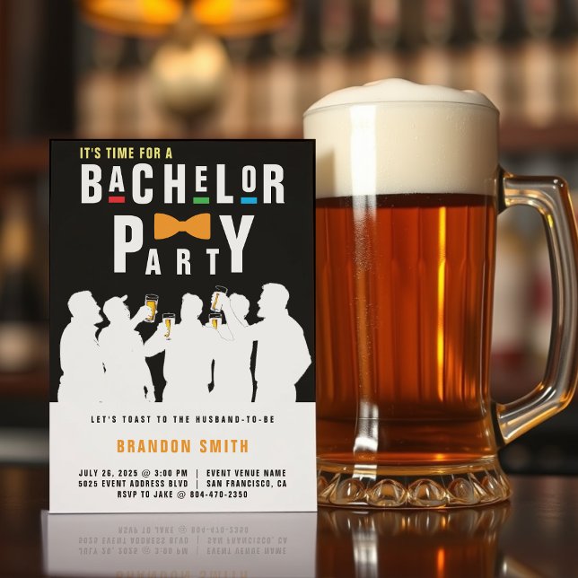 Invitación Fiesta de Bachelor de Bowtie retro 90 negra (Subido por el creador)