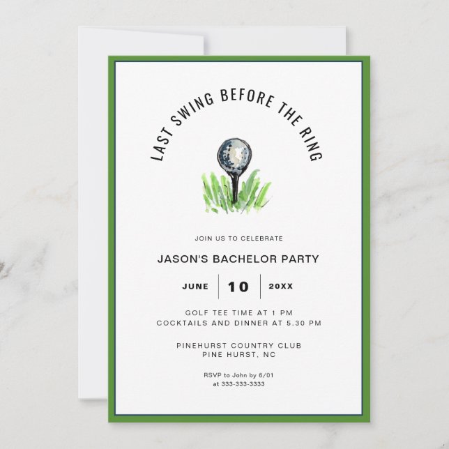 Invitación Fiesta de Bachelor de Golf (Anverso)