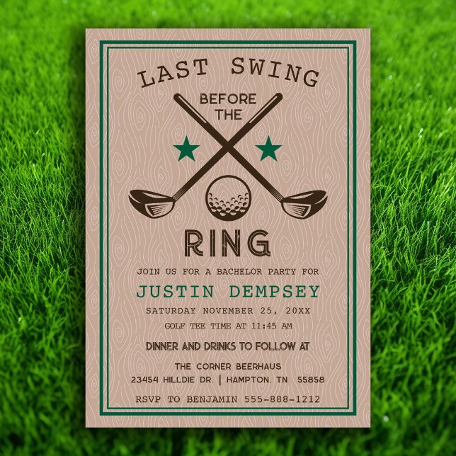 Invitación Fiesta de Bachelor de Golf (Last Swing Before the Ring Golf Bachelor Party Invitation)