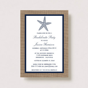 Invitación Fiesta de Bachelor Naval Starfish Beach Burlap