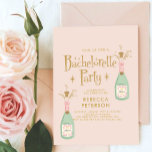 Invitación Fiesta de Bachelor Retro Funny Peach Champagne<br><div class="desc">Pastel Peach Golden Typography Bachelorette</div>