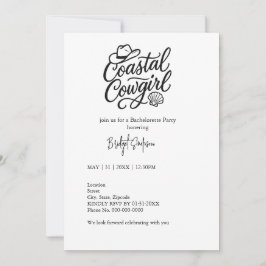 Invitación fiesta de bacheloramia costera de escritura negra