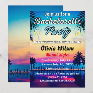 Invitación Fiesta de Bachelorette Beach de Verano Miami Weeke
