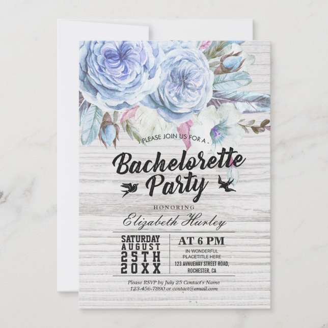 Invitación Fiesta de Bachelorette Boho Floral Feather Rústica (Anverso)