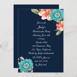 Invitación Fiesta De Bachelorette Botánica Floral Azul Y Rosa