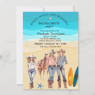 Invitación Fiesta de Bachelorette Coastal Cowgirls Beach