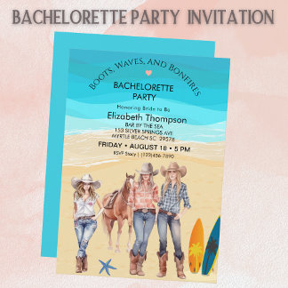 Invitación Fiesta de Bachelorette Coastal Cowgirls Beach