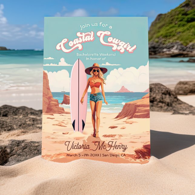 Invitación Fiesta de Bachelorette Coastgirl Surfboard (Subido por el creador)