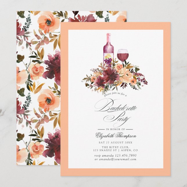 Invitación Fiesta de Bachelorette con la temática del vino Bo (Anverso / Reverso)