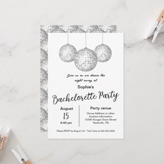 Invitación Fiesta de Bachelorette con tema de bola (Anverso/Reverso In Situ)