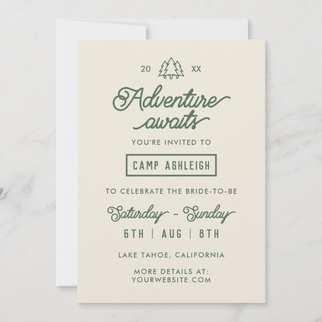 Invitación Fiesta de Bachelorette de Adventure Camp (Anverso)