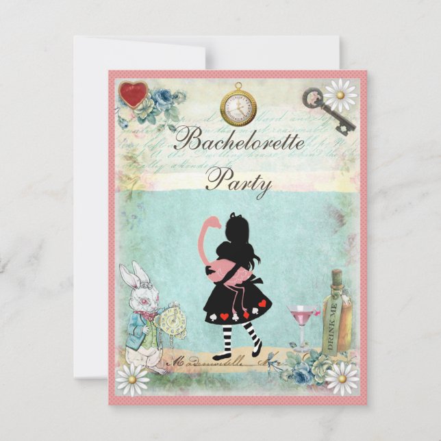 Invitación Fiesta de Bachelorette de Alice y Pink (Anverso)