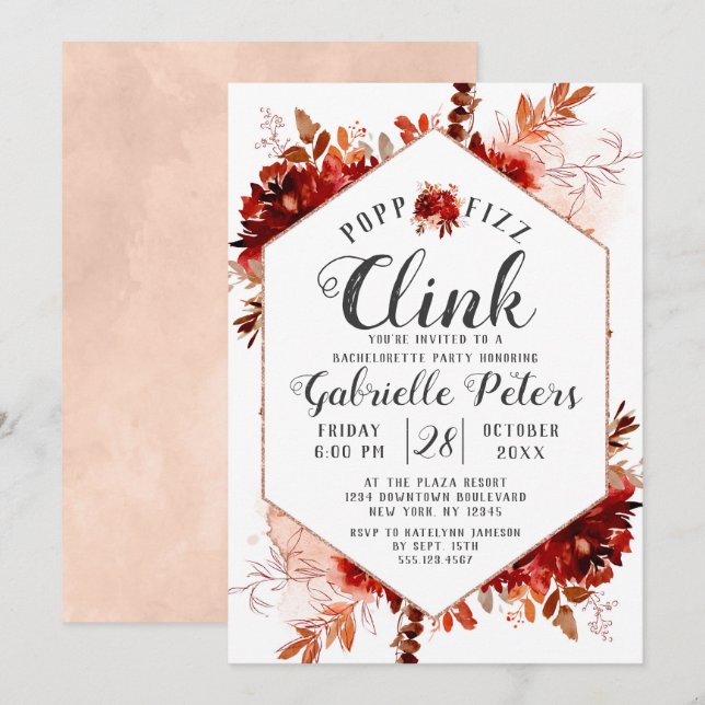Invitación Fiesta de Bachelorette de Belleza Rusa Pop Fizz Cl (Anverso / Reverso)