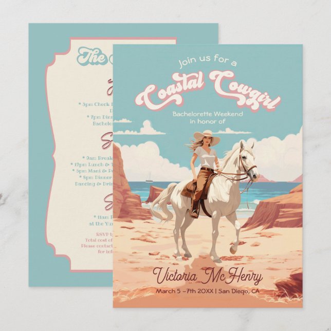 Invitación Fiesta de Bachelorette de Caballo de Nova Costera (Anverso / Reverso)