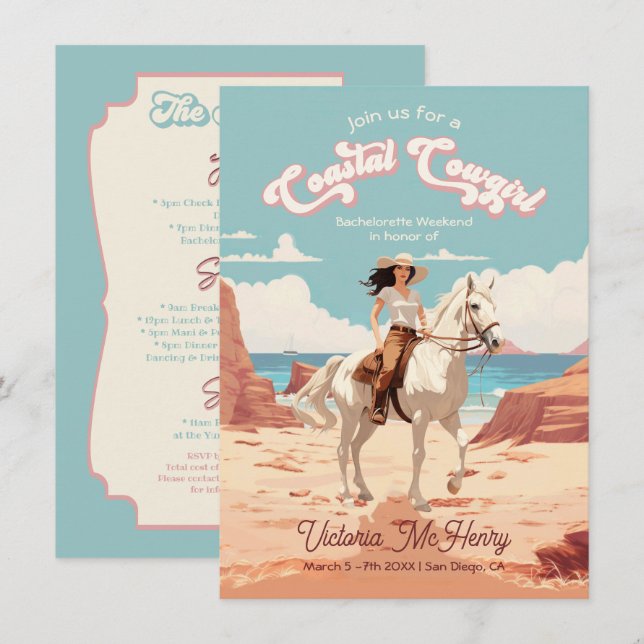 Invitación Fiesta de Bachelorette de Caballo de Nova Costera (Anverso / Reverso)