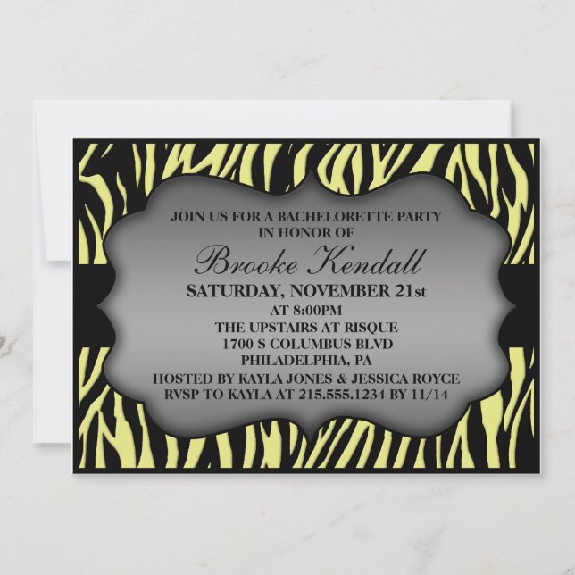 Invitación Fiesta de Bachelorette de cebra de cebra salvaje c (Anverso)