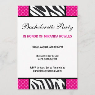 Invitación Fiesta de Bachelorette de Cebra Salvaje Hot Pink