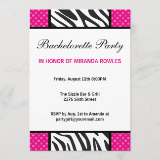 Invitación Fiesta de Bachelorette de Cebra Salvaje Hot Pink
