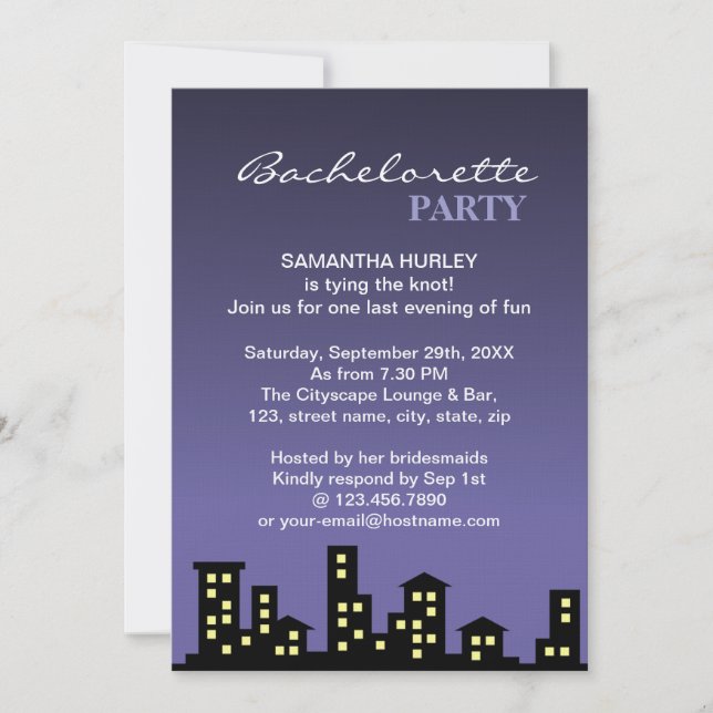 Invitación Fiesta de Bachelorette de Cityscape (Anverso)