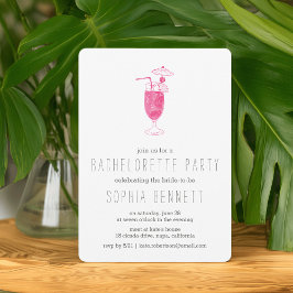 Invitación Fiesta de Bachelorette de Cóctel Tropical Rosa