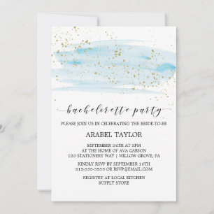 Invitación Fiesta de Bachelorette de color azul y oro