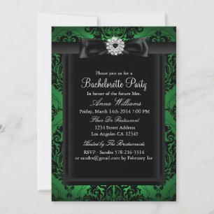 Invitación Fiesta de Bachelorette de Damask de Moda verde y n