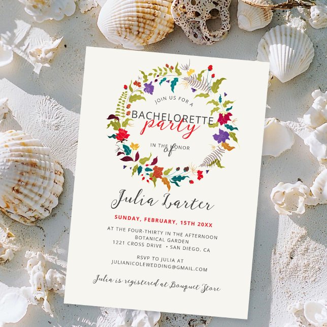 Invitación Fiesta de Bachelorette de Flor Silvestre de Madera (Subido por el creador)