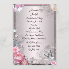 Invitación Fiesta De Bachelorette De Flora Y Mariposa Rosa